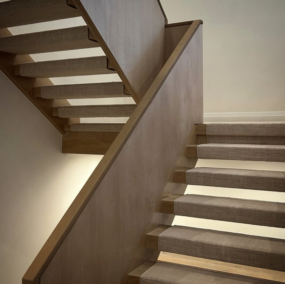 Sisal stair runner on light wood staircase